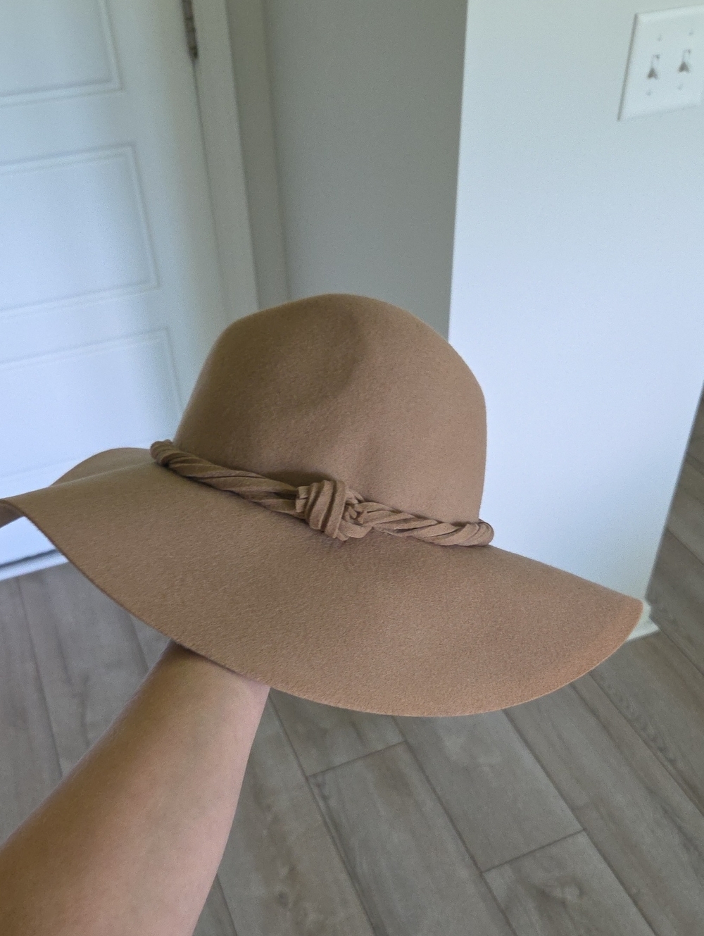 Free People Wool Wide Brim Braided Band Floppy Hat in Camel